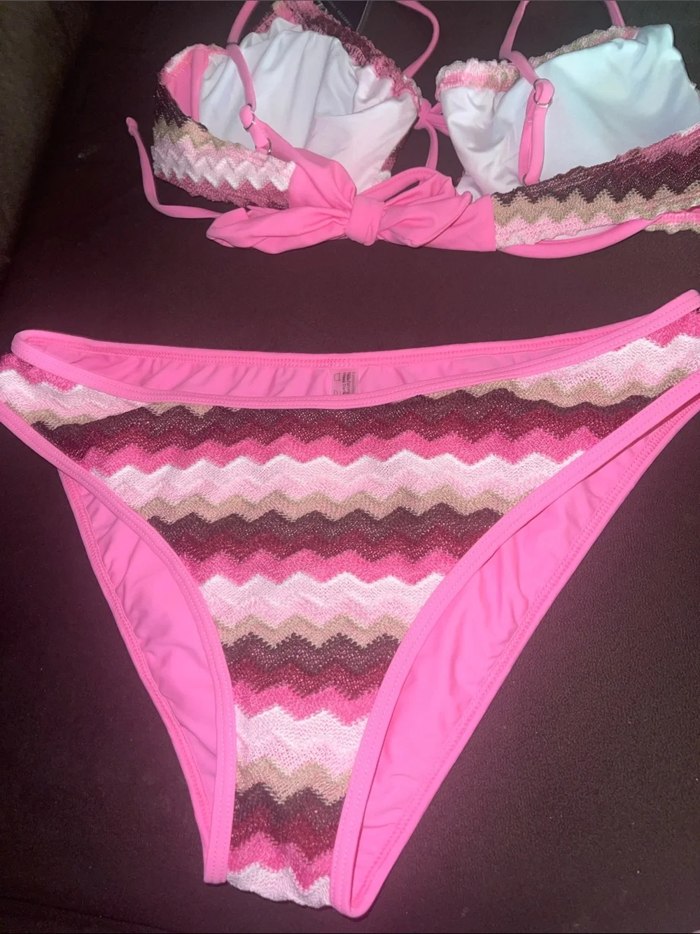Zaful Pink Multi-Tone Chevron Bikini Set